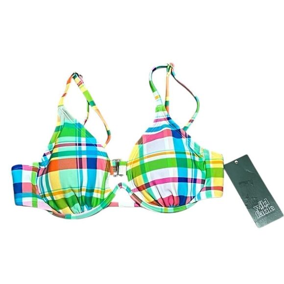 Wild Fable Multicolor Plaid Bikini Swimsuit Top, Size XXS, NWT - Picture 3 of 9